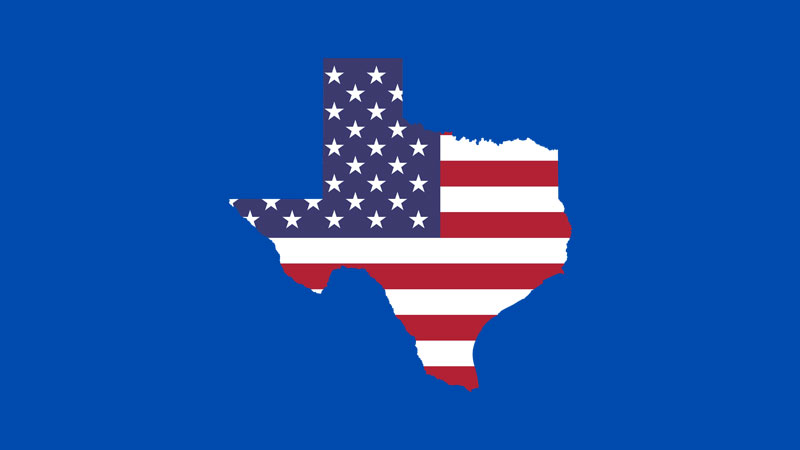 Texas map with flag over it